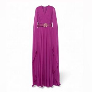 Elie Saab
Pleated V-Neck Belted Slit Silk Dress